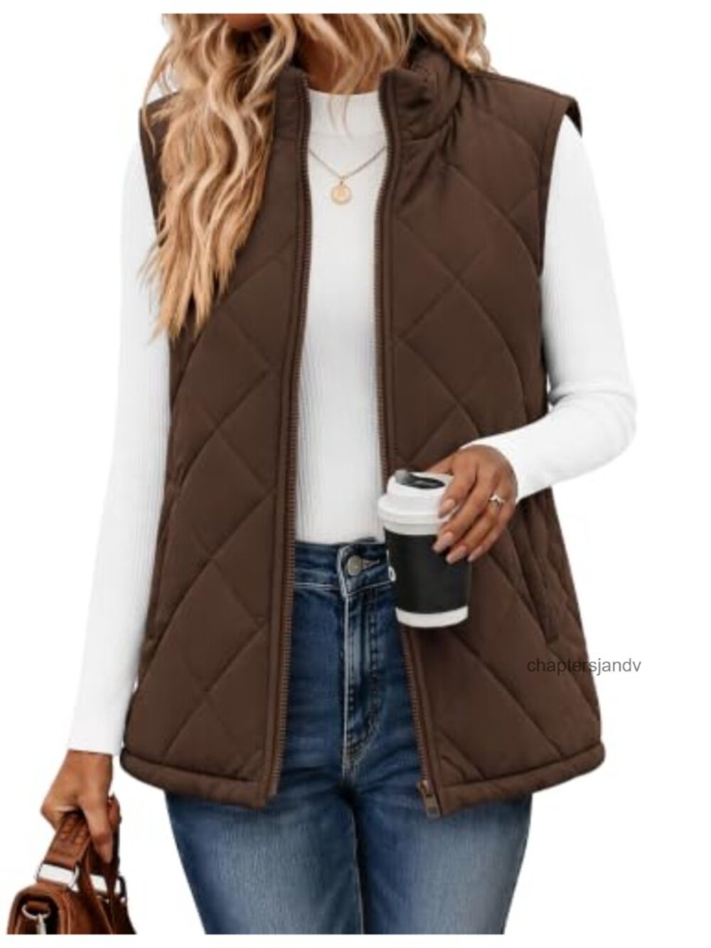 Quilted Puffer Vest Zip Up Sleeveless Jacket 100% Polyester Fall Winter Coat